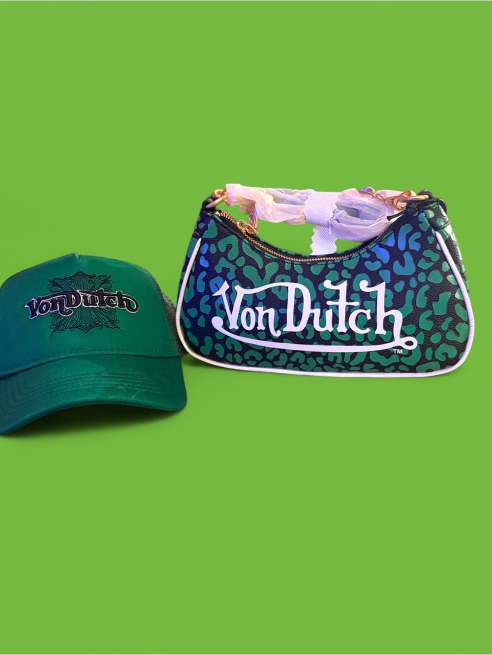 Von Dutch Green & Teal Leopard-Print Mini Shoulder Bag